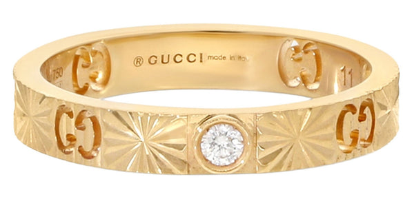 Gucci Icon 18K Yellow Gold Ring with Diamond and Heart Cutouts Size 6 YBC727892002012 - Watches & Beyond