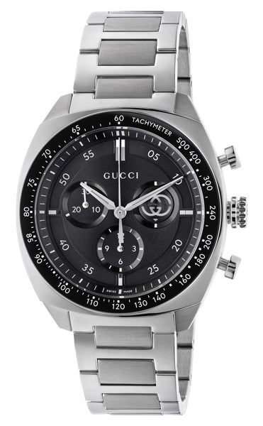 Gucci Interlocking Chronograph Stainless Steel Black Dial Quartz Mens Watch YA142316 - Watches & Beyond