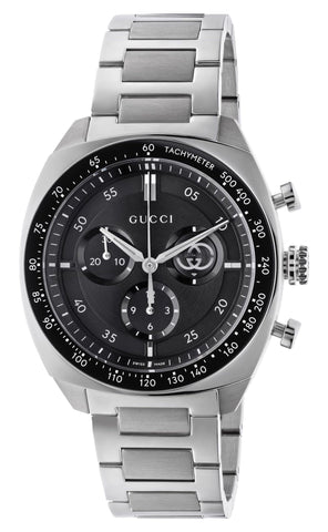 Gucci Interlocking Chronograph Stainless Steel Black Dial Quartz Mens Watch YA142316 - Watches & Beyond