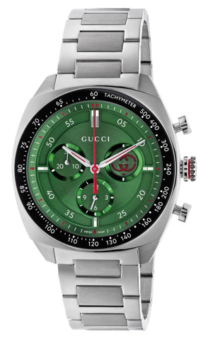 Gucci Interlocking Chronograph Stainless Steel Green Dial Quartz Mens Watch YA142318 - Watches & Beyond