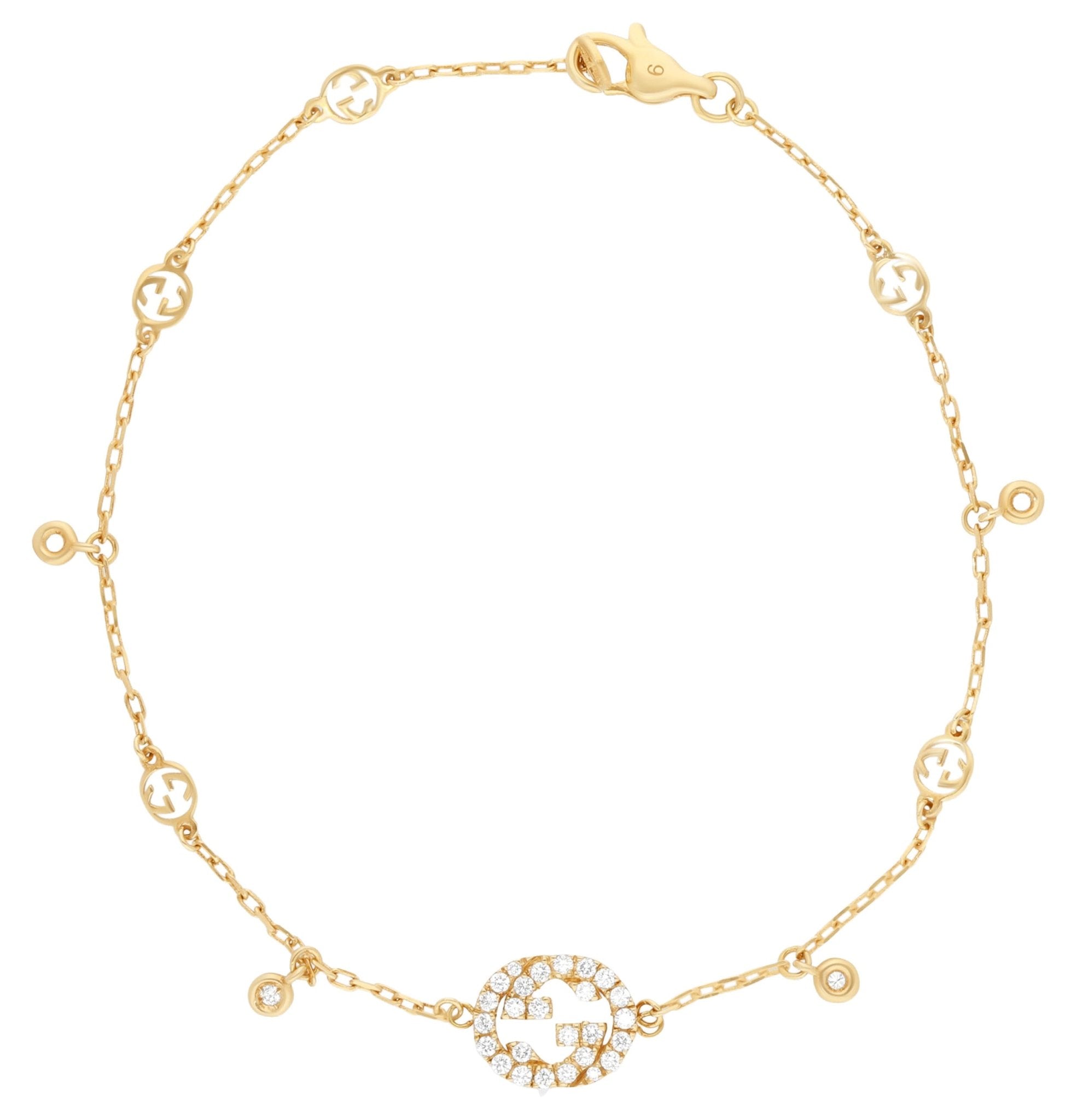 Gucci Interlocking G 18K Yellow Gold Diamond Bracelet YBA729403002016 - Watches & Beyond