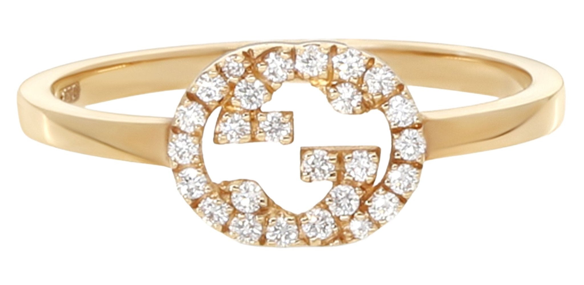 Gucci Interlocking G 18K Yellow Gold Ring with Diamonds Size 6 YBC729412002012 - Watches & Beyond