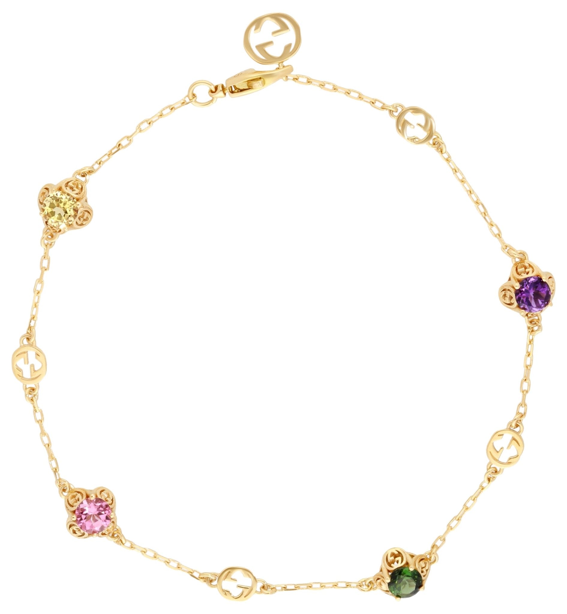 Gucci Interlocking G Motif 18K Yellow Gold Multistone Chain Bracelet YBA662430001017 - Watches & Beyond