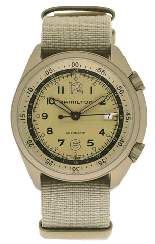 Hamilton Khaki Aviation Pilot Pioneer Automatic Aluminum Beige Canvas Strap Men’s Watch Date H80435895 - WAB - Shipping Dept.