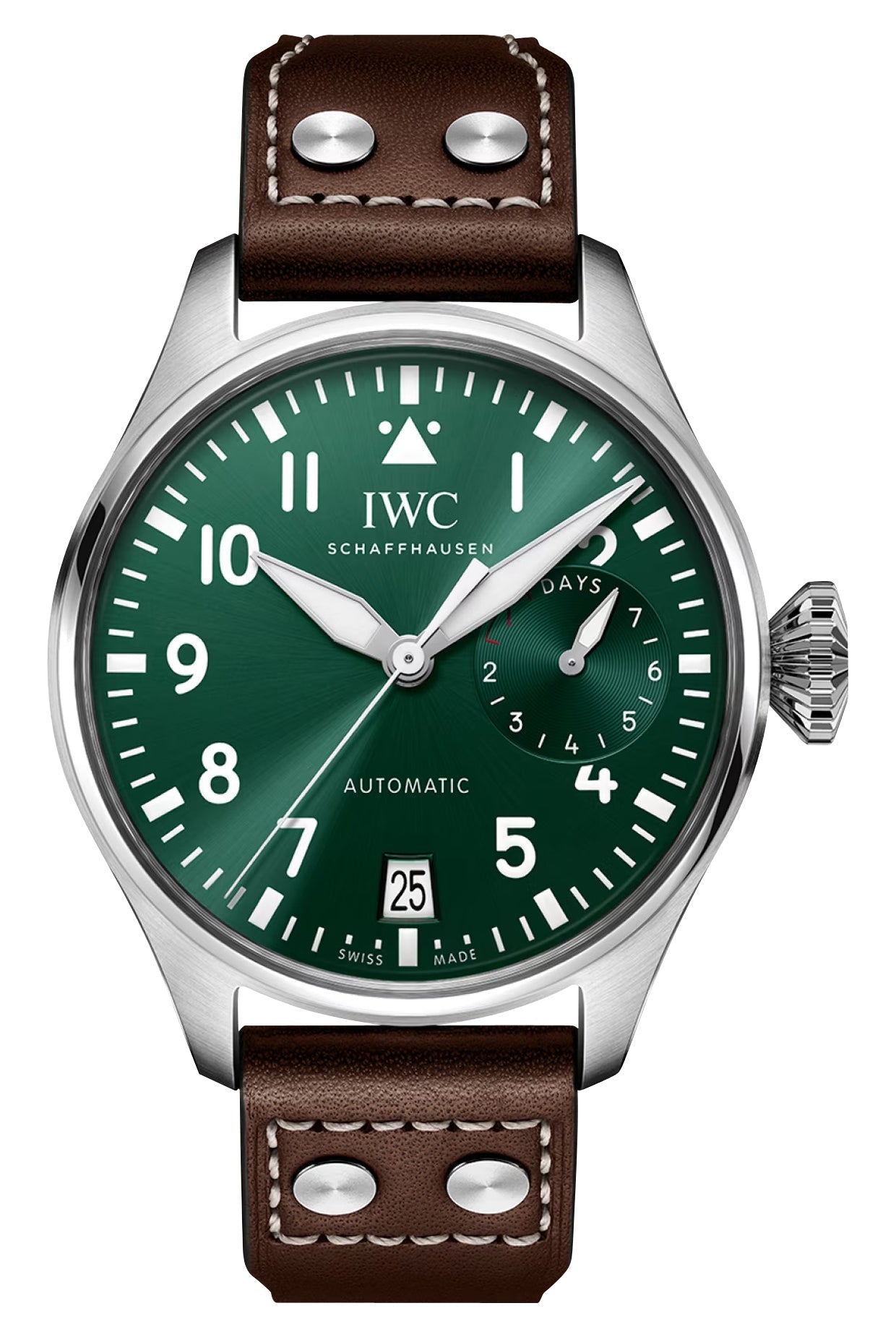 IWC Big Pilot Power Reserve Automatic Stainless Steel Green Dial Brown Leather Strap Date Mens Watch IW501015 - WAB - Shipping Dept.