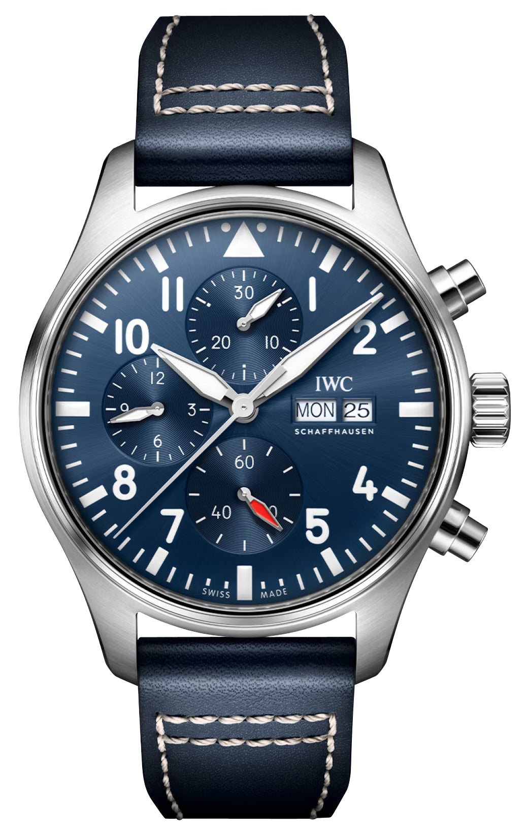 IWC Pilot's Automatic Chronograph Stainless Steel Blue Dial Blue Leather Strap Day/Date Mens Watch IW378003 - WAB - Shipping Dept.