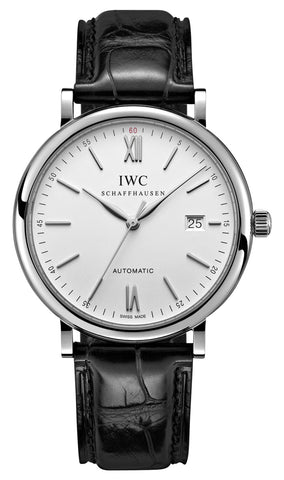 IWC Portofino Automatic Stainless Steel Silver Dial Black Leather Strap Date Mens Watch IW356501 - WAB - Shipping Dept.