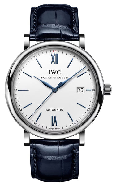 IWC Portofino Automatic Stainless Steel Silver Dial Blue Leather Strap Date Mens Watch IW356501 - WAB - Shipping Dept.