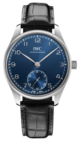 IWC Portugieser Automatic Stainless Steel Blue Dial Black Leather Strap Mens Watch IW358305 - WAB - Shipping Dept.