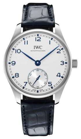 IWC Portugieser Automatic Stainless Steel Silver - Tone Dial Blue Leather Strap Mens Watch IW358304 - WAB - Shipping Dept.