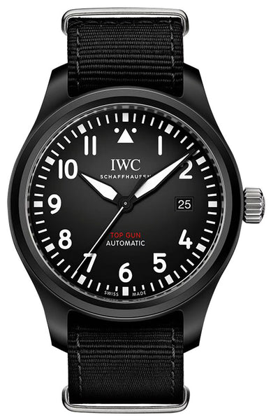 IWC Top Gun Automatic Black Ceramic Black Dial Black NATO Fabric Strap Date Mens Watch IW326906 - WAB - Shipping Dept.