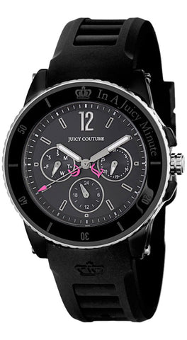 Juicy Couture Pedigree Black Ceramic & Steel Case Quartz Black Dial Black Rubber Women's Watch Day Date 1900754 - WAB - Shipping Dept.