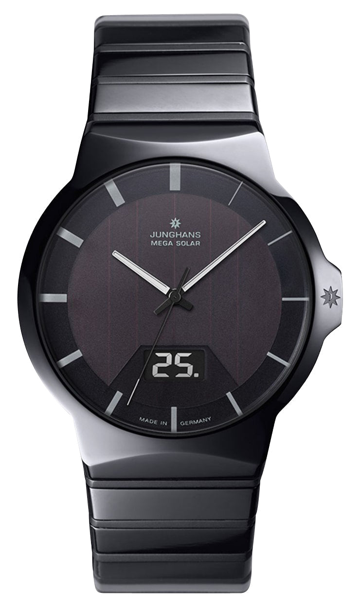 Junghans Force MEGA Solar Black Ceramic Black Dial Date Quartz Mens Watch 18/1133.44 - Watches & Beyond