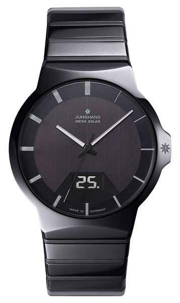 Junghans Force MEGA Solar Black Ceramic Black Dial Date Quartz Mens Watch 18/1133.44 - Watches & Beyond