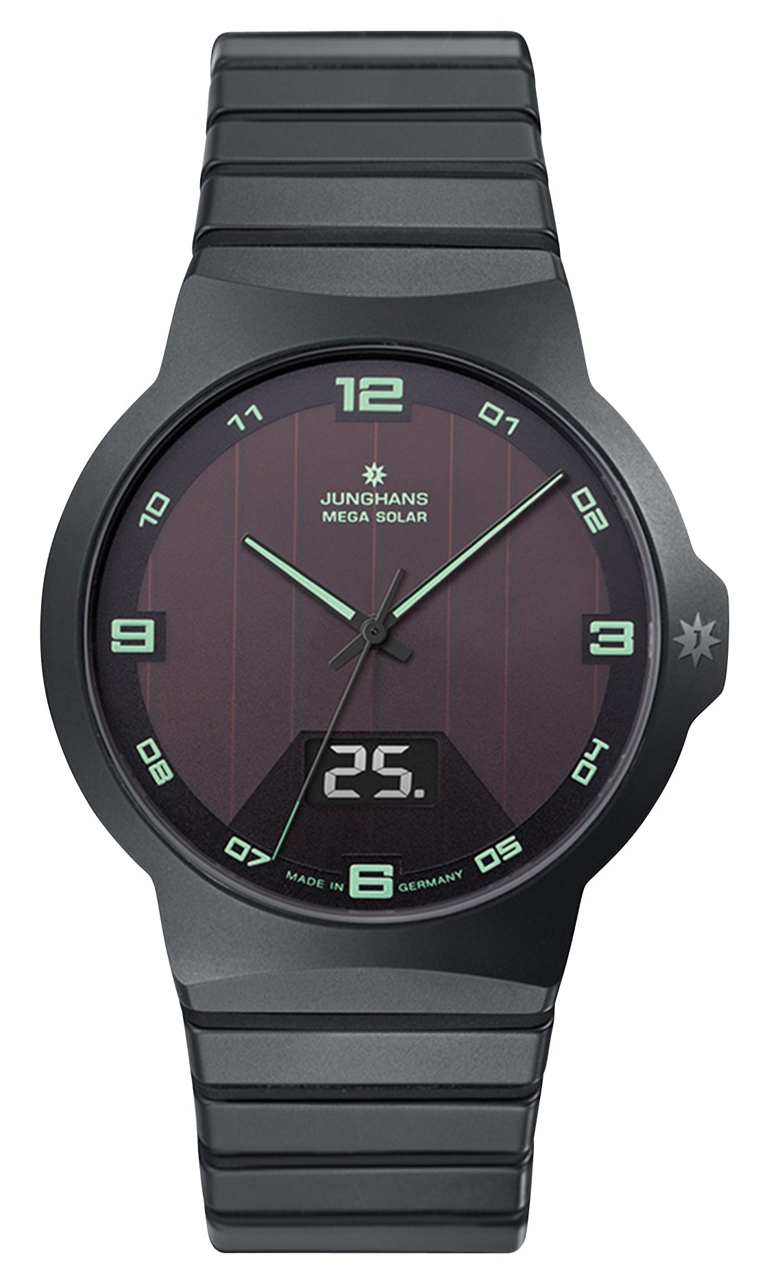 Junghans Force MEGA Solar Black Ceramic Black Dial Date Quartz Mens Watch 18/1436.44 - Watches & Beyond