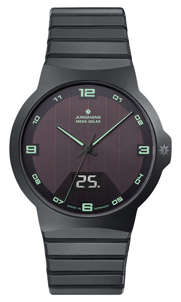 Junghans Force MEGA Solar Black Ceramic Black Dial Date Quartz Mens Watch 18/1436.44 - Watches & Beyond