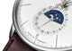 Junghans Meister Kalender Datum Englisch Automatic Stainless Steel Silver Dial Brown Leather Strap Day/Date Month Moonphase Mens Watch 27/4200.03 - Watches & Beyond