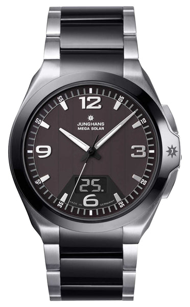 Junghans Spektrum MEGA Solar Stainless Steel & Ceramic Black Dial Date Quartz Mens Watch 18/1120.44 - Watches & Beyond