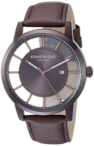 Kenneth Cole New York Men's TRANSPARENCY Stainless Steel Quartz Leather Strap, Brown, 21.4 Casual Watch (Model: KC50560003) - WAB - Shipping Dept.