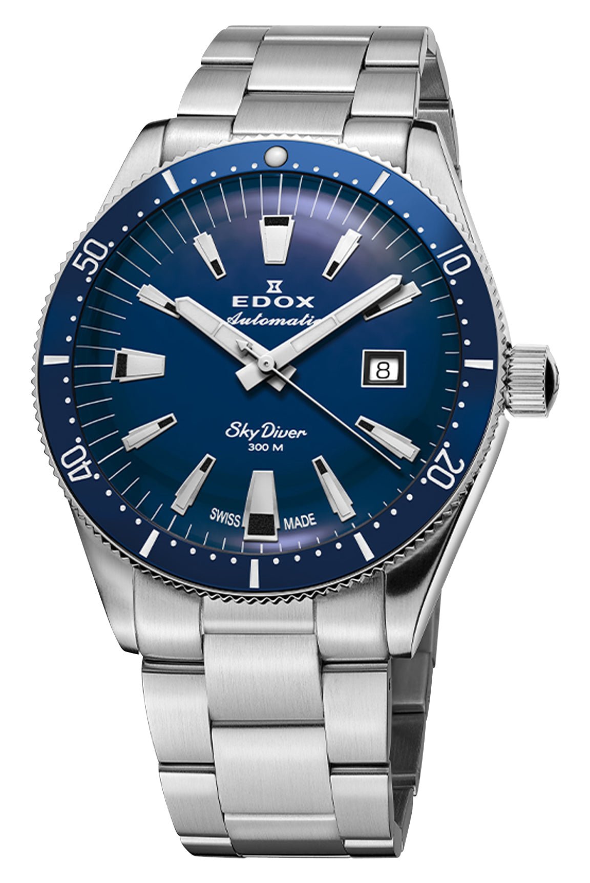 Limited Edition Edox Skydiver Automatic Stainless Steel Blue Dial Interchangeable Blue Nylon Strap Date Divers Mens Watch 80126 - 3BUM - BUIN - Watches & Beyond