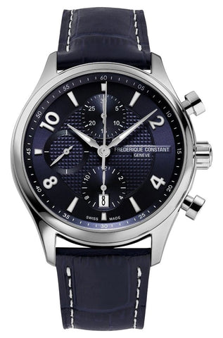 Limited Edition Frederique Constant Classics Runabout RHS Automatic Chronograph Stainless Steel Blue Dial Blue Leather Strap Date Mens Watch FC - 392RMN5B6 - WAB - Shipping Dept.