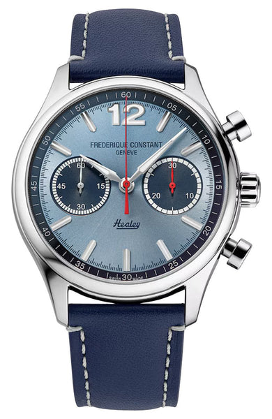 Limited Edition Frederique Constant Classics Vintage Rally Healey Automatic Chronograph Stainless Steel Blue Dial Blue Leather Strap Mens Watch FC-397HLBN5B6 - Watches & Beyond