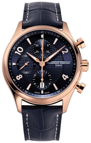 Limited Edition Frederique Constant Runabout RHS Chronograph Automatic Rose Gold Plated Steel Blue Leather Date Mens Watch FC - 392RMN5B4 - WAB - Shipping Dept.