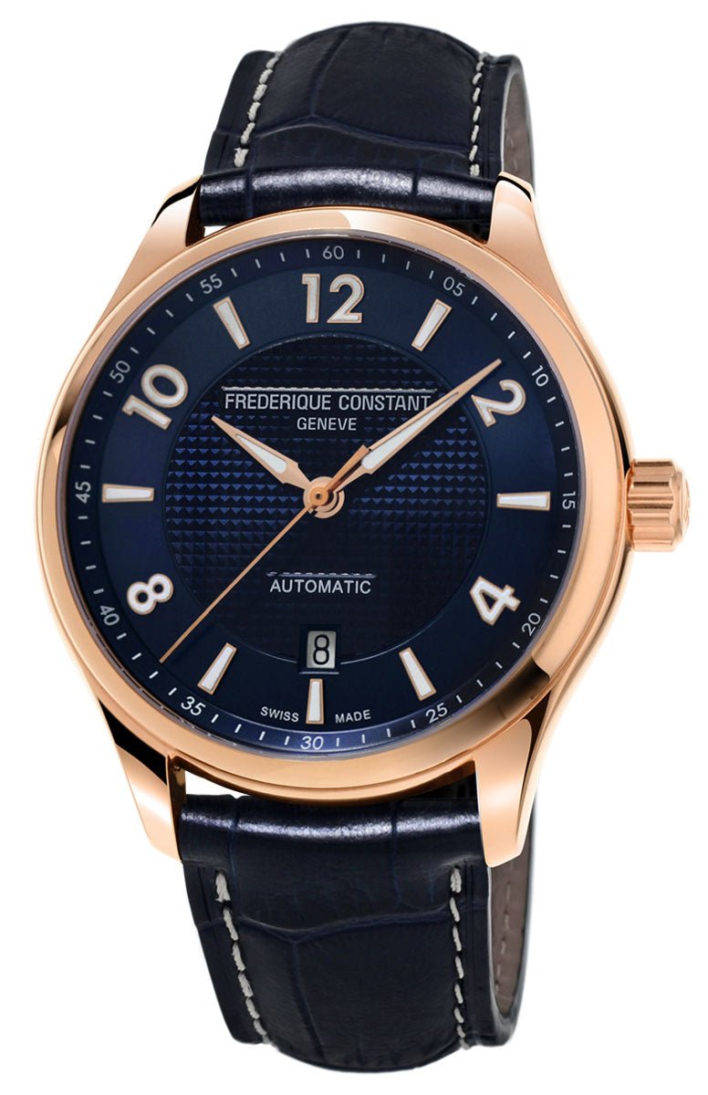 Limited Edition Frederique Constant Runabout Rose Gold Tone Steel Automatic Blue Dial Blue Leather Strap Mens Watch FC - 303RMN5B4 - WAB - Shipping Dept.