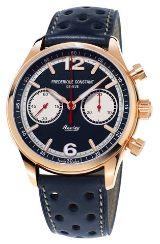 Limited Edition Frederique Constant Vintage Rally Healey Chronograph Automatic Rose Gold Tone Steel Blue Dial Blue Leather Mens Watch FC - 397HN5B4 - WAB - Shipping Dept.