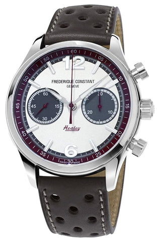 Limited Edition Frederique Constant Vintage Rally Healey Chronograph Automatic Stainless Steel Silver Dial Gray Leather Strap Mens Watch FC - 397HSG5B6 - WAB - Shipping Dept.