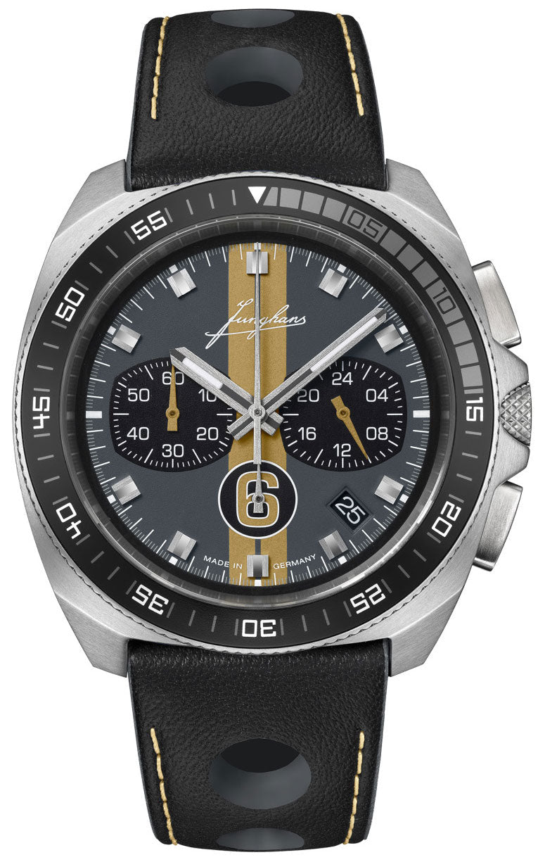 Limited Edition Junghans 1972 Chronoscope Sports Edition 2025 Chronograph Stainless Steel Gray Dial Black Leather Strap Date Quartz Mens Watch 41/4578.00 - Watches & Beyond