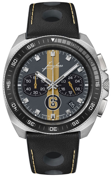 Limited Edition Junghans 1972 Chronoscope Sports Edition 2025 Chronograph Stainless Steel Gray Dial Black Leather Strap Date Quartz Mens Watch 41/4578.00 - Watches & Beyond