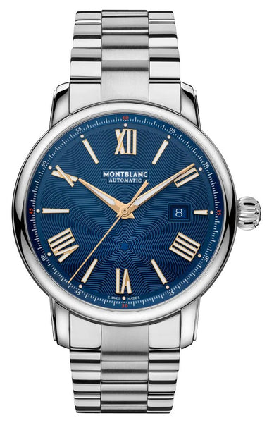 Limited Edition Montblanc Star Legacy Automatic Stainless Steel Blue Dial Date Mens Watch 130957 - Watches & Beyond