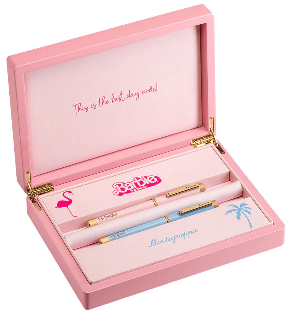 Limited Edition Montegrappa Barbie The Movie Icon Signature Set - VIP Edition Medium Nib Pink/Blue Fountain Pens ISZEB33Y - WAB - Shipping Dept.