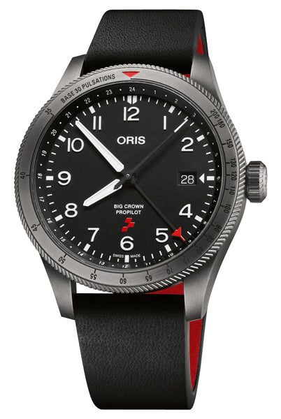 Limited Edition Oris Big Crown ProPilot GMT Rega Fleet Automatic Gray PVD Black Dial Black Leather Strap Interchangeable Red Rubber Strap Date Mens Watch 798 7773 4284 HB - ZQN - Set - Watches & Beyond