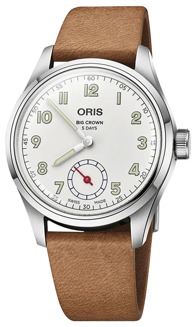 Limited Edition Oris Big Crown Wings Of Hope Automatic Stainless Steel White Dial Beige Leather Strap Mens Watch 401 7781 4081 - Set - WAB - Shipping Dept.