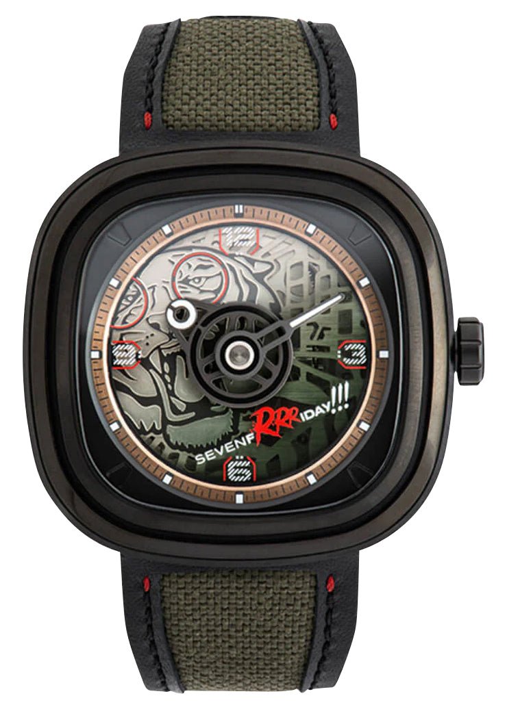 Limited Edition SEVENFRIDAY T - Series Green Tiger Automatic Black PVD Green Skeleton Dial Black/Green Leather Strap Mens Watch T3/04 - Watches & Beyond