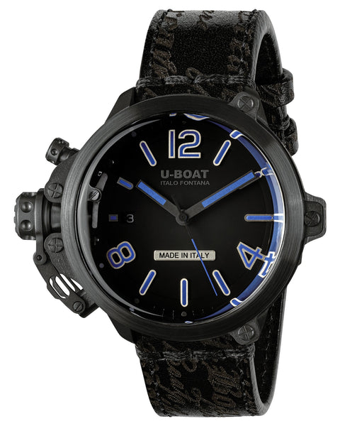 Limited Edition U - Boat Capsule Automatic Black PVD Black Dial Black Leather Strap Date Mens Watch 8808 - Watches & Beyond