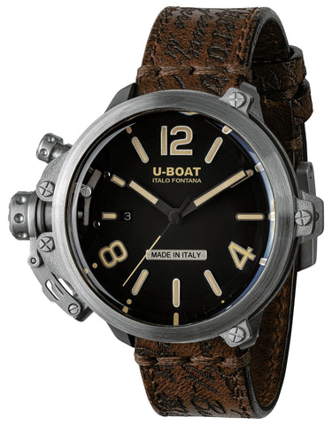 Limited Edition U - Boat Capsule Automatic Stainless Steel Black Dial Brown Leather Strap Date Mens Watch 8807 - WAB - Shipping Dept.