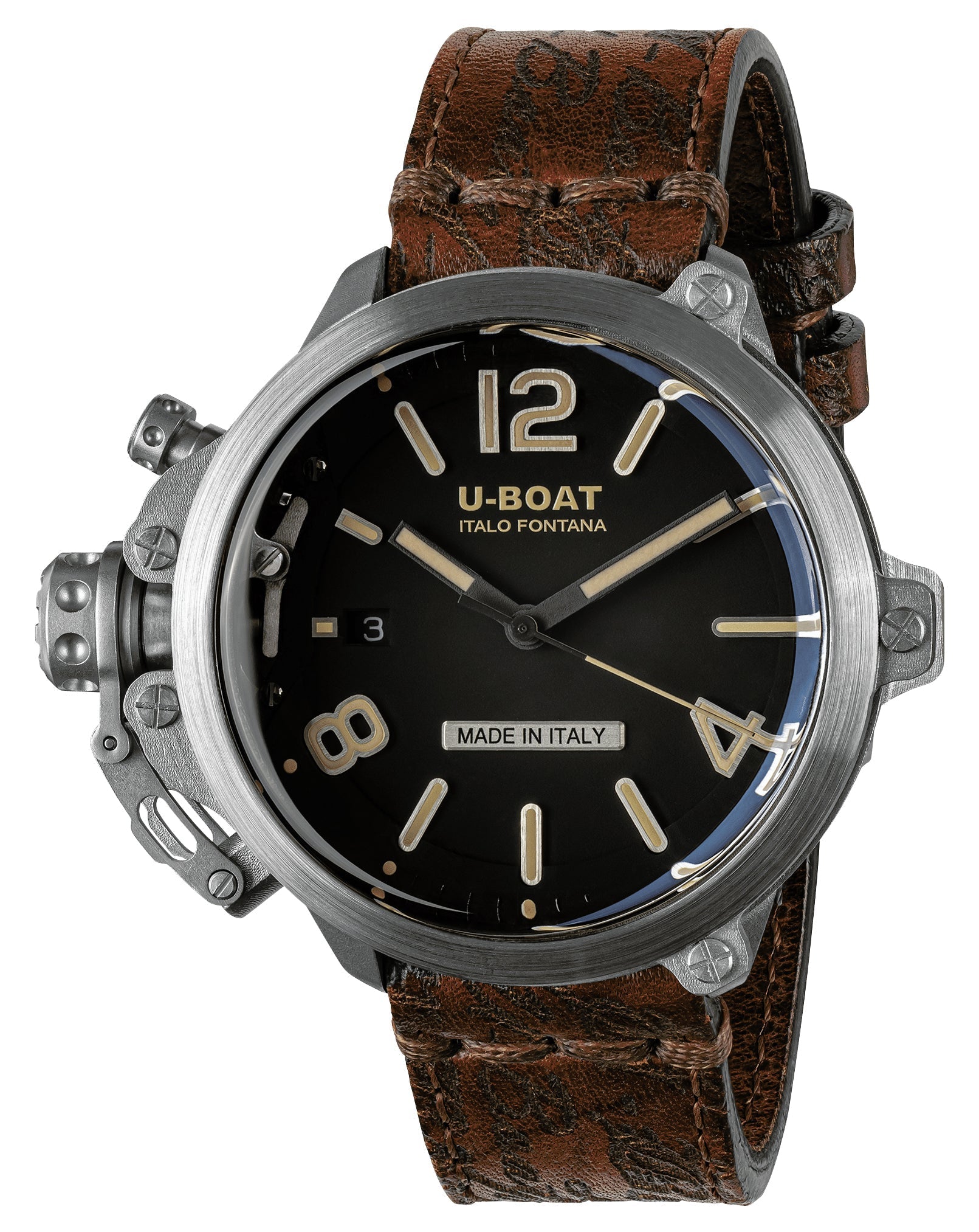 Limited Edition U - Boat Capsule Automatic Stainless Steel Black Dial Brown Leather Strap Date Mens Watch 8809 - Watches & Beyond