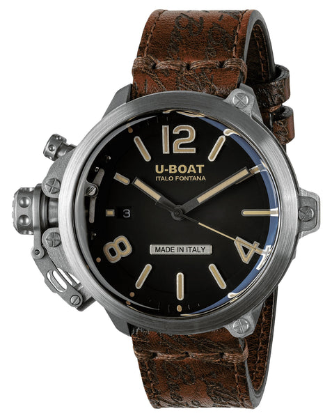 Limited Edition U - Boat Capsule Automatic Stainless Steel Black Dial Brown Leather Strap Date Mens Watch 8809 - Watches & Beyond