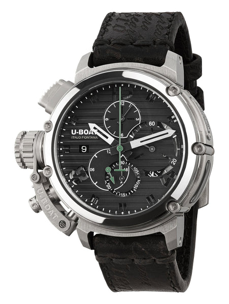 Limited Edition U - Boat Chimera Nero Automatic Chronograph Black Dial Black Leather Date Mens Watch 9592 - Watches & Beyond