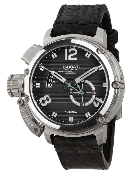 Limited Edition U - Boat Chimera Nero Automatic Stainless Steel Black Dial Black Leather Strap Date Mens Watch 9605 - Watches & Beyond