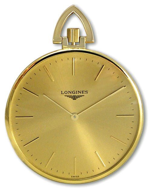 Longines 18kt Gold Mens Open Face Swiss Pocket Watch Gold Dial L7.029.