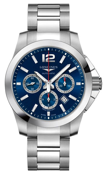 Longines Conquest Automatic Chronograph Stainless Steel Blue Dial Date Divers Mens Watch L3.801.4.96.6 - WAB - Shipping Dept.