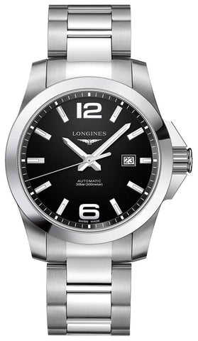 Longines Conquest Automatic Stainless Steel Black Dial Date Divers Mens Watch L3.778.4.58.6 - WAB - Shipping Dept.