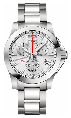 Longines Conquest Chronograph Stainless Steel Silver Dial Date Divers Quartz Mens Watch L3.700.4.76.6 - WAB - Shipping Dept.