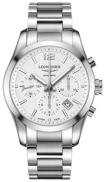 Longines Conquest Classic Automatic Chronograph Stainless Steel Silver Dial Date Mens Watch L2.786.4.76.6 - WAB - Shipping Dept.