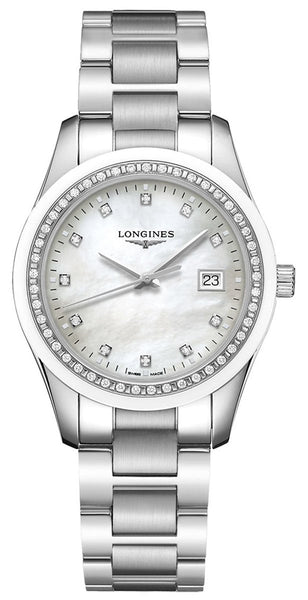 Longines Conquest Classic Stainless Steel Mother - Of - Pearl Dial Diamonds Date Womens Watch L2.387.0.87.6 - WAB - Shipping Dept.