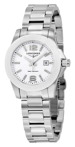 Longines Conquest Stainless Steel & Ceramic White Dial Date Quartz Divers Womens Watch L3.257.4.16.6 - WAB - Shipping Dept.